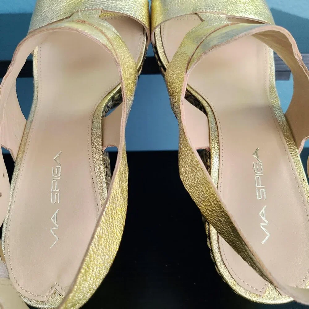 VIA SPIGA ~ “Flora” Gold Leather Platform Heels ~ 8M  EUC - Picture 8 of 14
